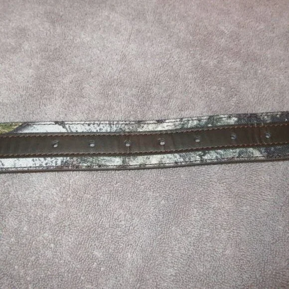Mossy Oak Mens Leather Camo Belt Size L Pewter Buckle Hunting Western Casual - Picture 7 of 11